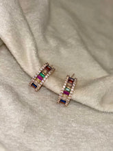 Load image into Gallery viewer, Colourful Rainbow Huggies Earrings Studs - Rose Gold Plated
