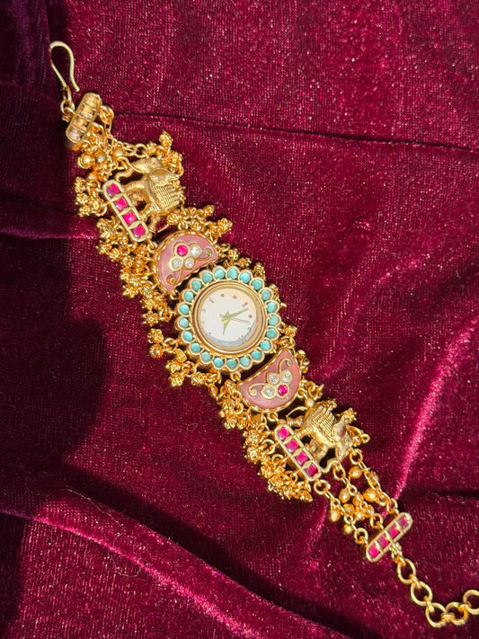Pink Floral Round Dial Maharani Watch Heritage Bracelet