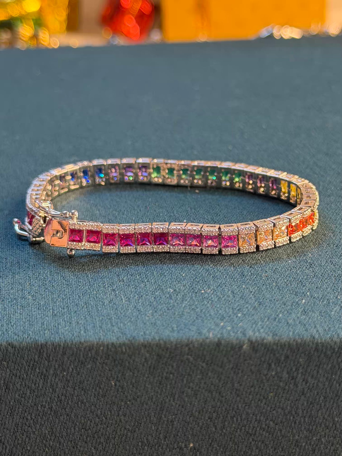 Multicoloured Rainbow Sparkle Premium Rhodium Silver Plated Tennis Bracelet