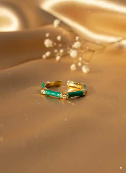 Green Hexa Gold  Plated Premium Ring (Adjustable)