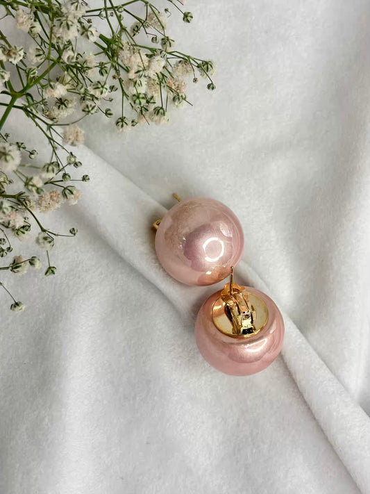 Metallic Pink Medium 2.2cm Pearl 18K Gold Clip ons Studs Earrings