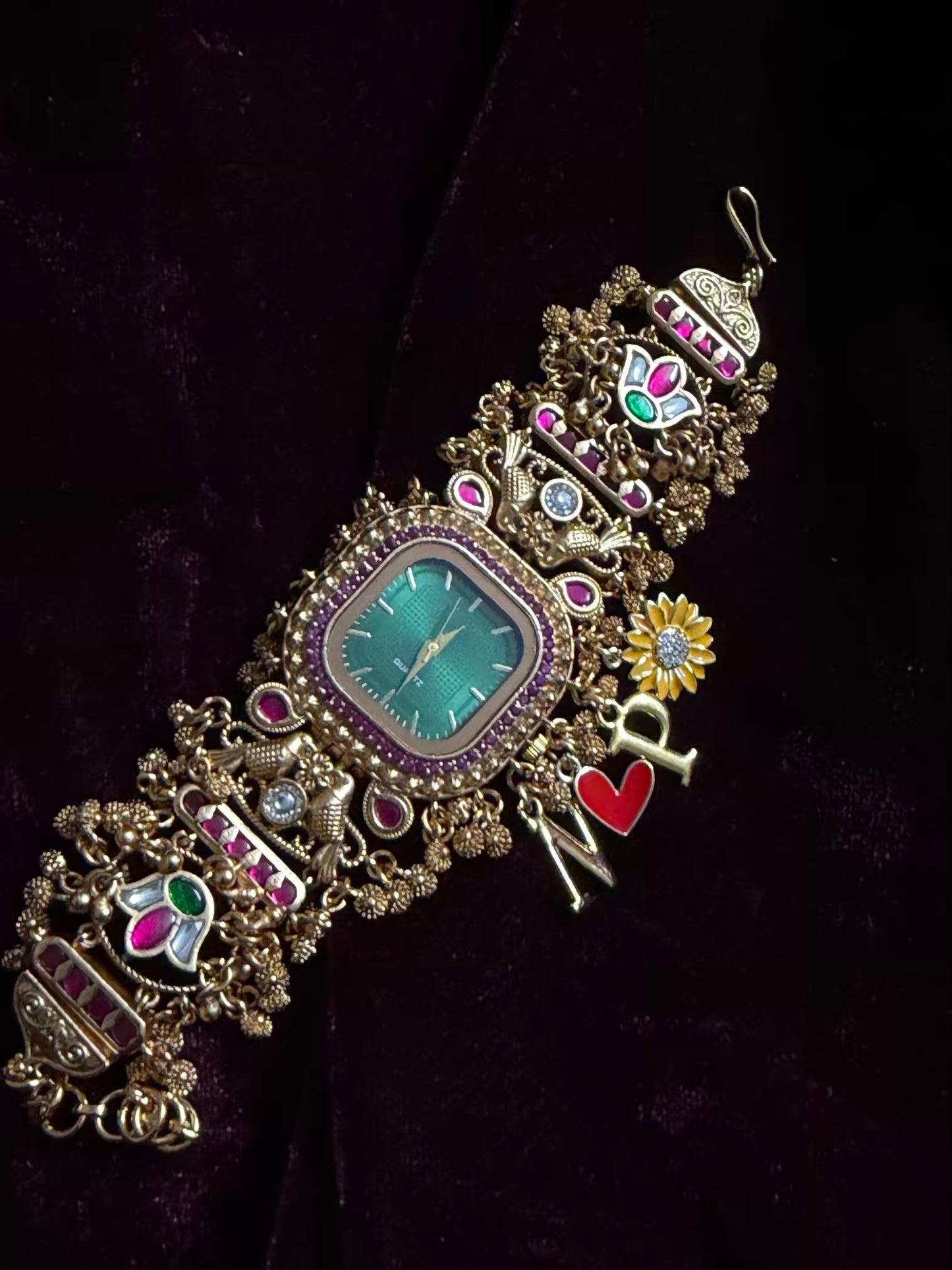Square Dial Maharani Watch Heritage Bracelet with Charms