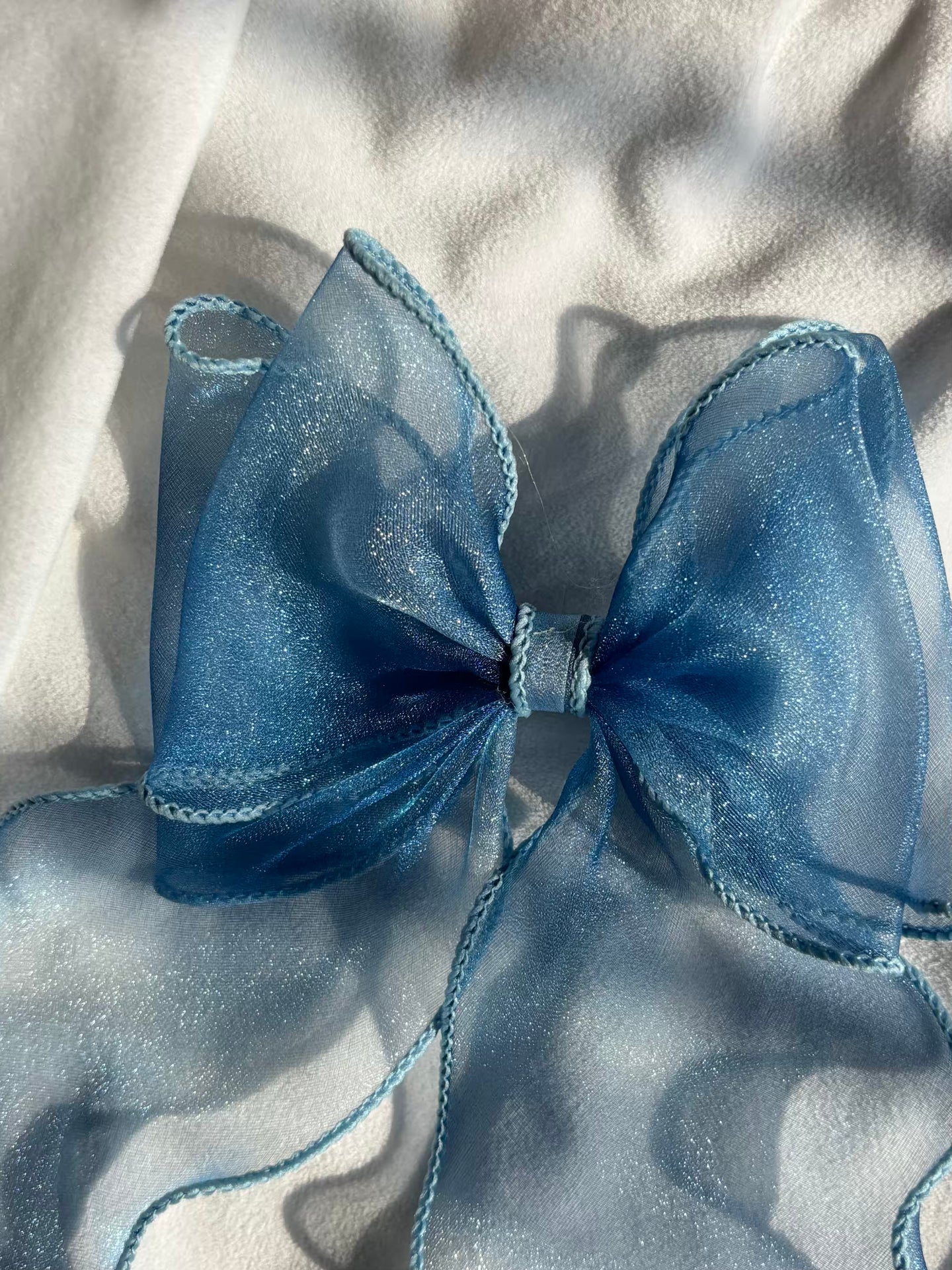 Lacy Blue Layered Hair Bow Clip For Women -( Lacy Border Wavy )