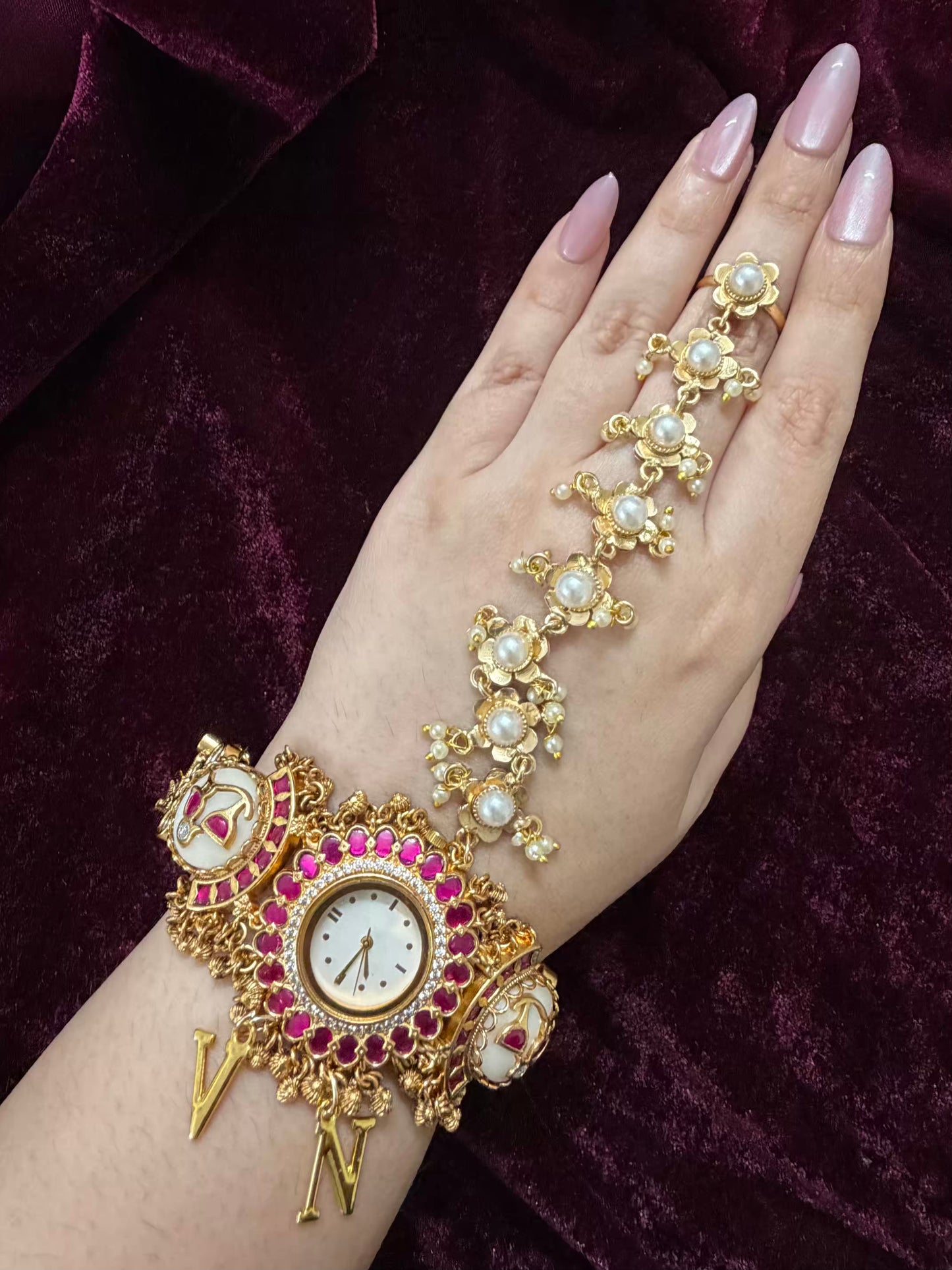 White Pearl Maharani Watch Design Phool Heritage Bracelet h
