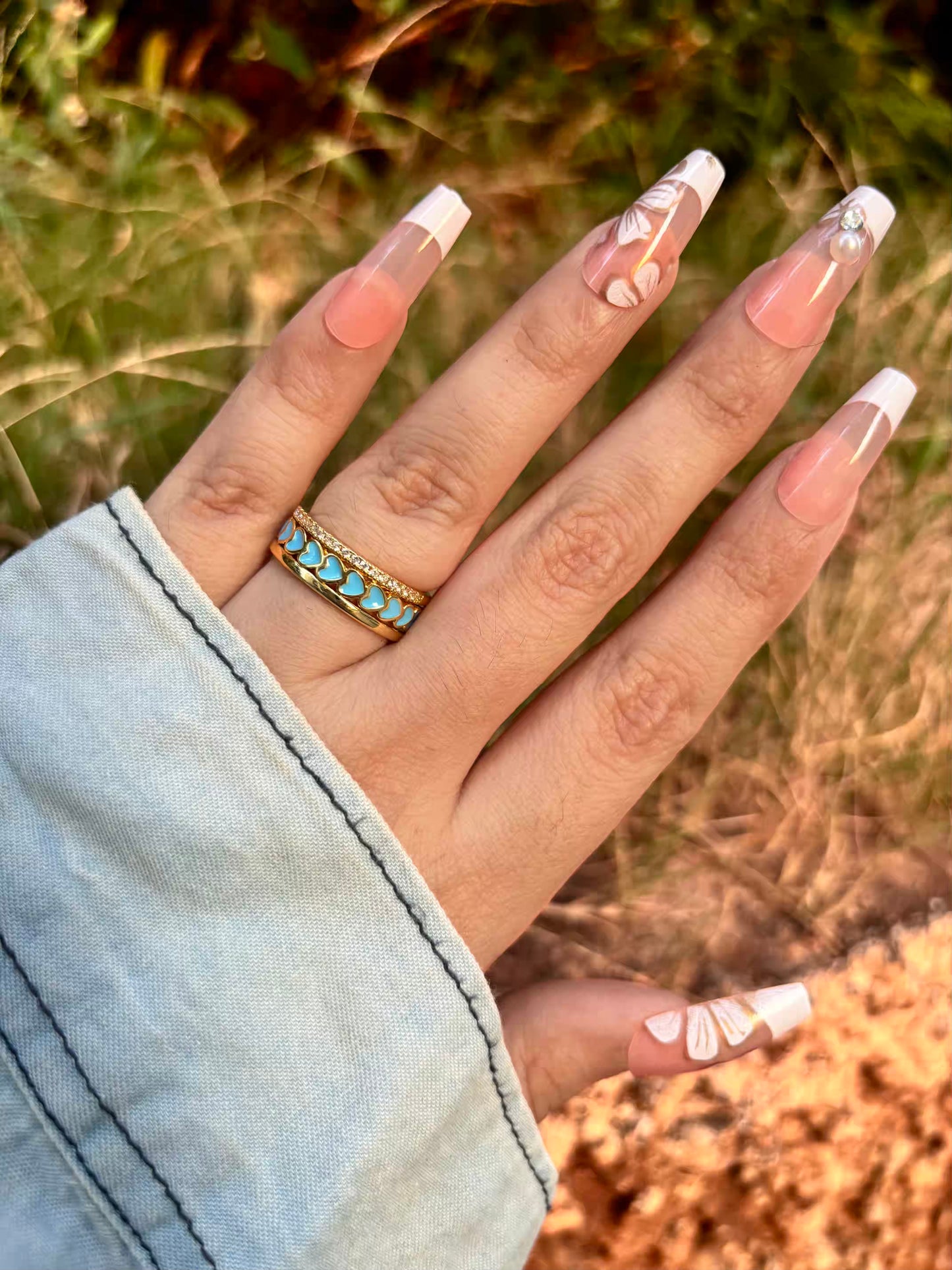 Sky Blue Hearts Band Ring - Adjustable