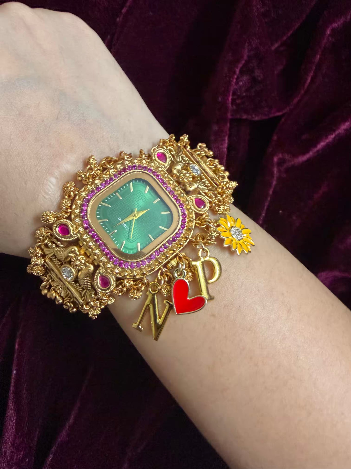 Square Dial Maharani Watch Heritage Bracelet with Charms