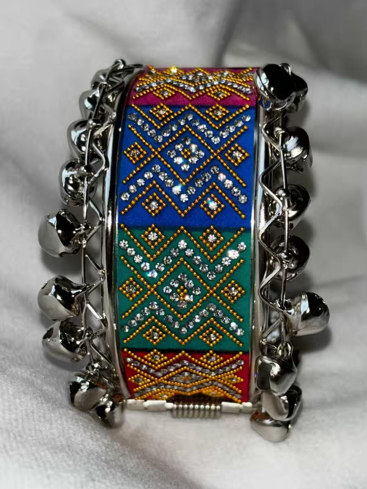 Nav Rang Designer Multicoloured Cloth Zari Bracelet - Silver