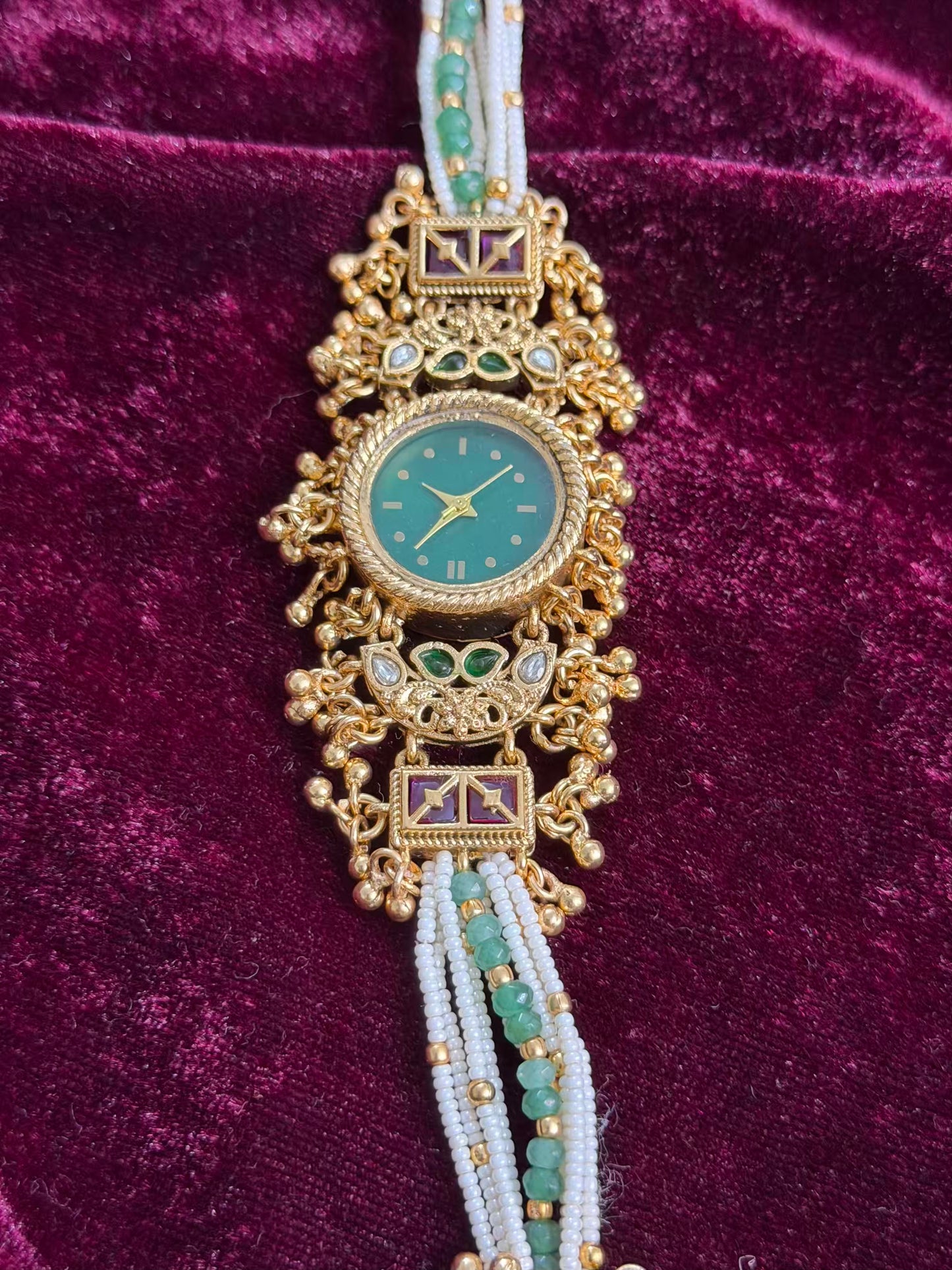Green Round Dial Gold Maharani Watch Design Heritage Bracelet