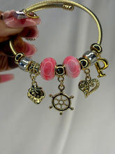 Load image into Gallery viewer, Pandora Charms Flourescent Pink Bracelet With Customised Initial ( Gold )
