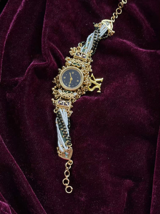 Black Round Dial Gold Maharani Watch Design Heritage Bracelet