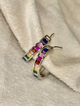 Load image into Gallery viewer, Multi Colourful Rainbow Huggies Earrings Studs - Silver Plated
