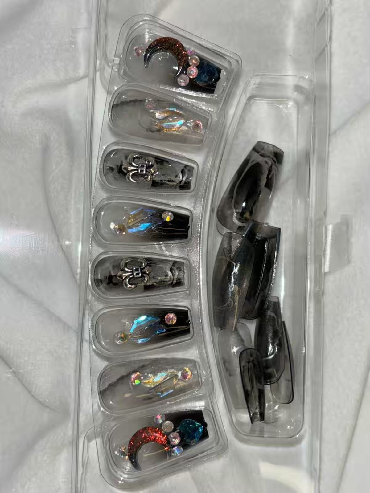 Black Moon Shimmery Fancy Party Bridal Press On Nails ( Set of 24 )