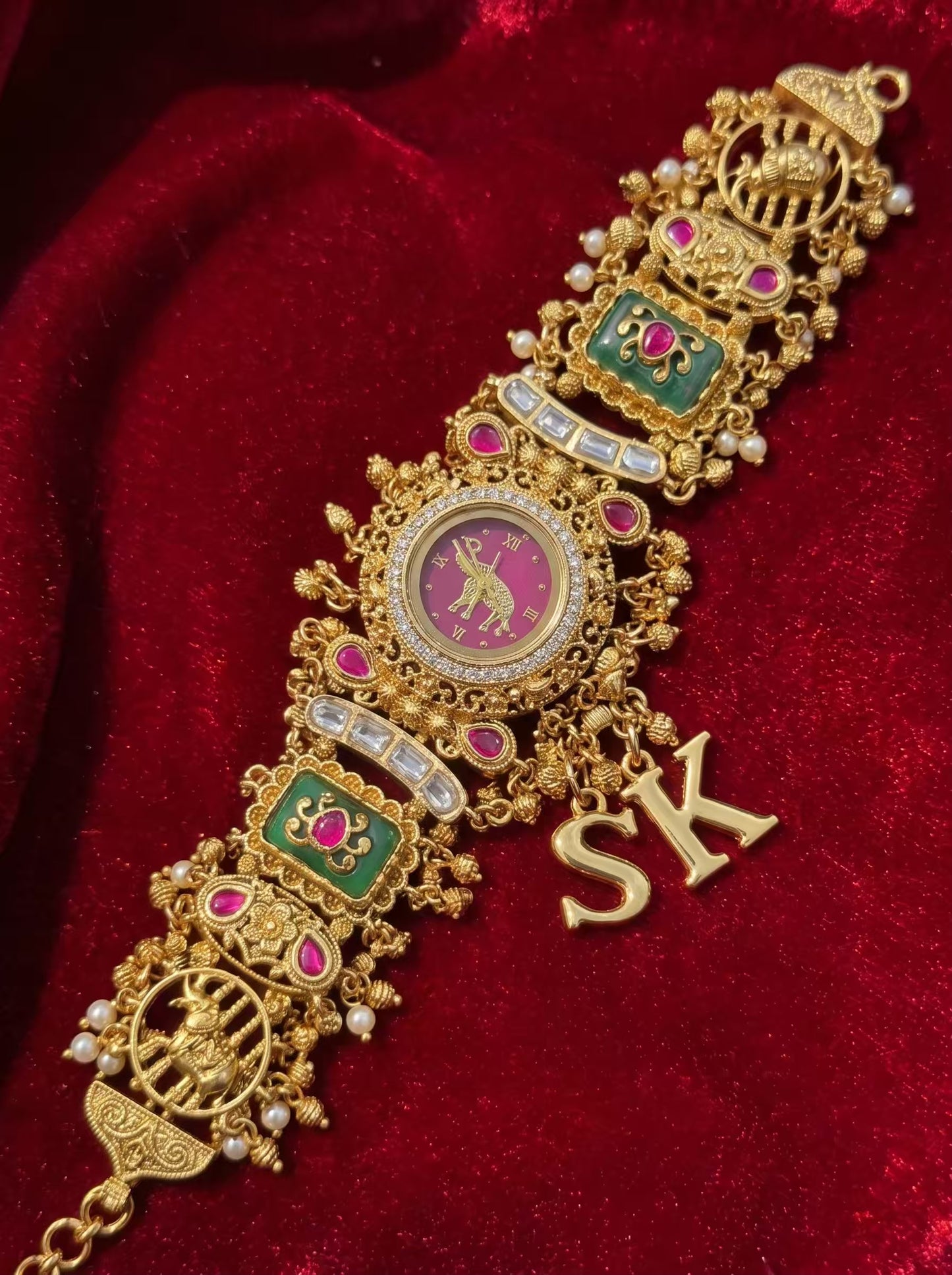 New Burgundy Dial Elephant Dial Maharani Watch Design Heritage Bracelet ( Limited Edition )