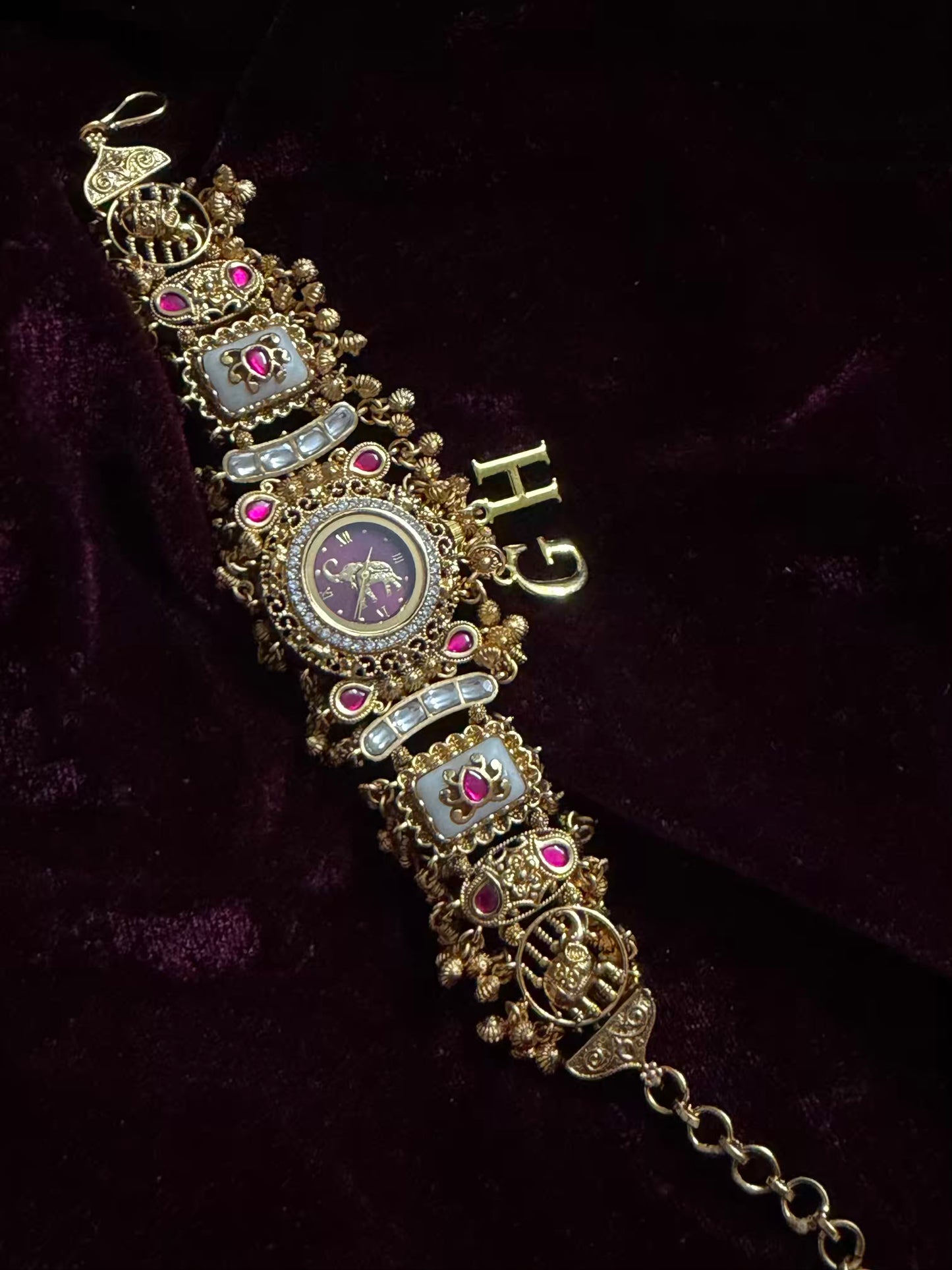 Burgundy Elephant Dial White Maharani Watch Design Heritage Bracelet ( Limited Edition )