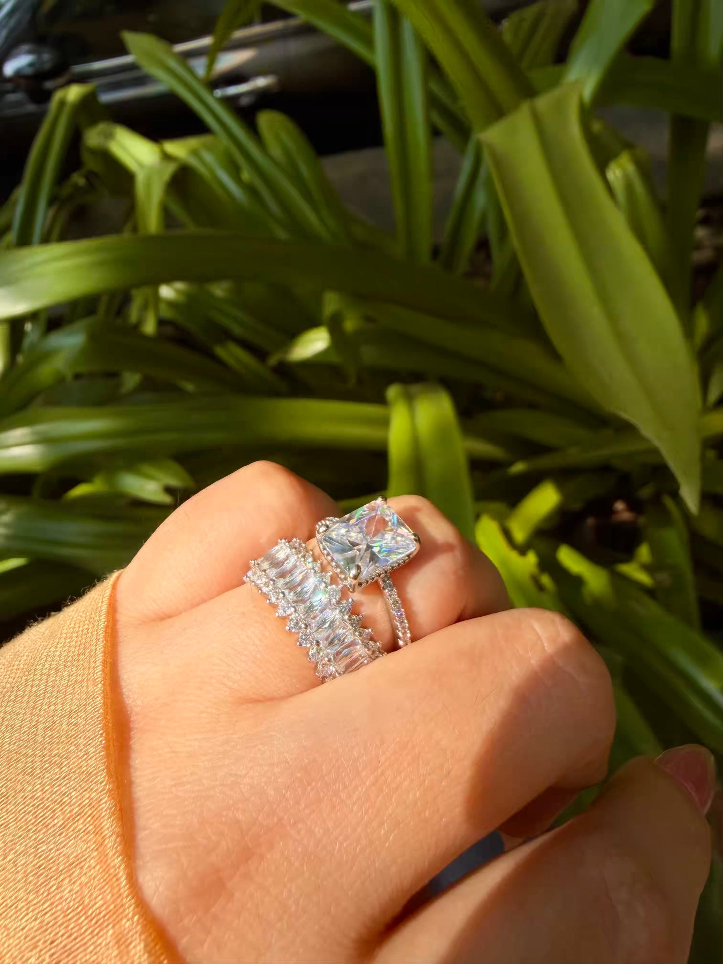 Samaira Diamonds Silver Plated Premium Ring Combo ( Solitaire + Band )