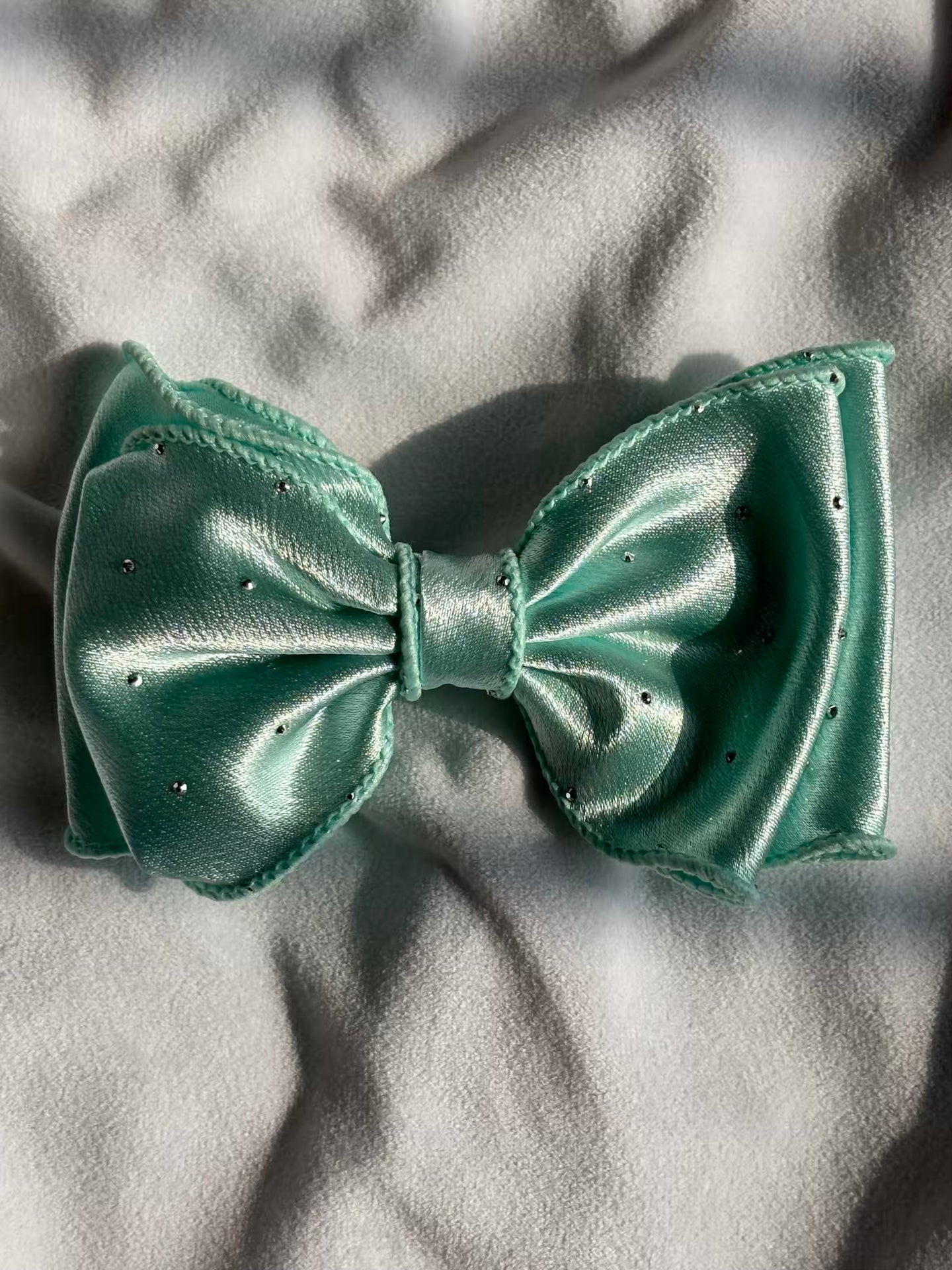 Ocean Green Layered Hair Bow Clip For Women -( Satin Textured )