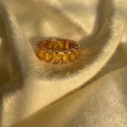 Yellow Citrine Premium Stone Band Ring ( Size 6 US )