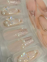 Load image into Gallery viewer, Nude Butterfly Shimmery Fancy Party Bridal Press On Nails ( Set of 24 )
