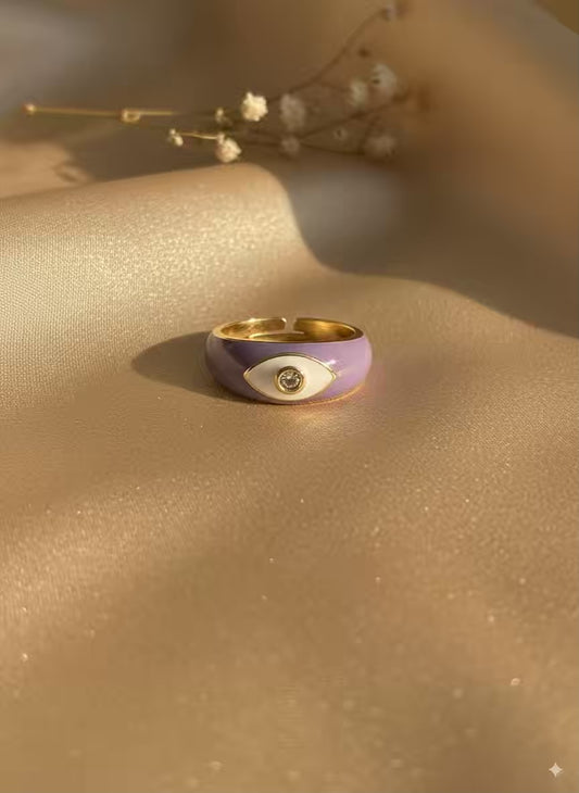 Purple Evil Eye  Gold Plated Premium Ring (Adjustable)