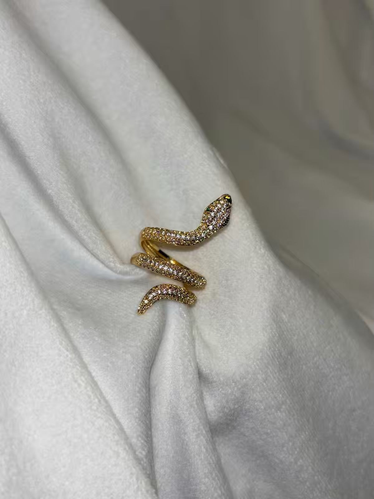Gold Premium Studded Snake Adjustable Ring