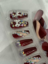 Load image into Gallery viewer, Maroon Sequins Fancy Party Bridal Press On Nails ( Set of 24 )
