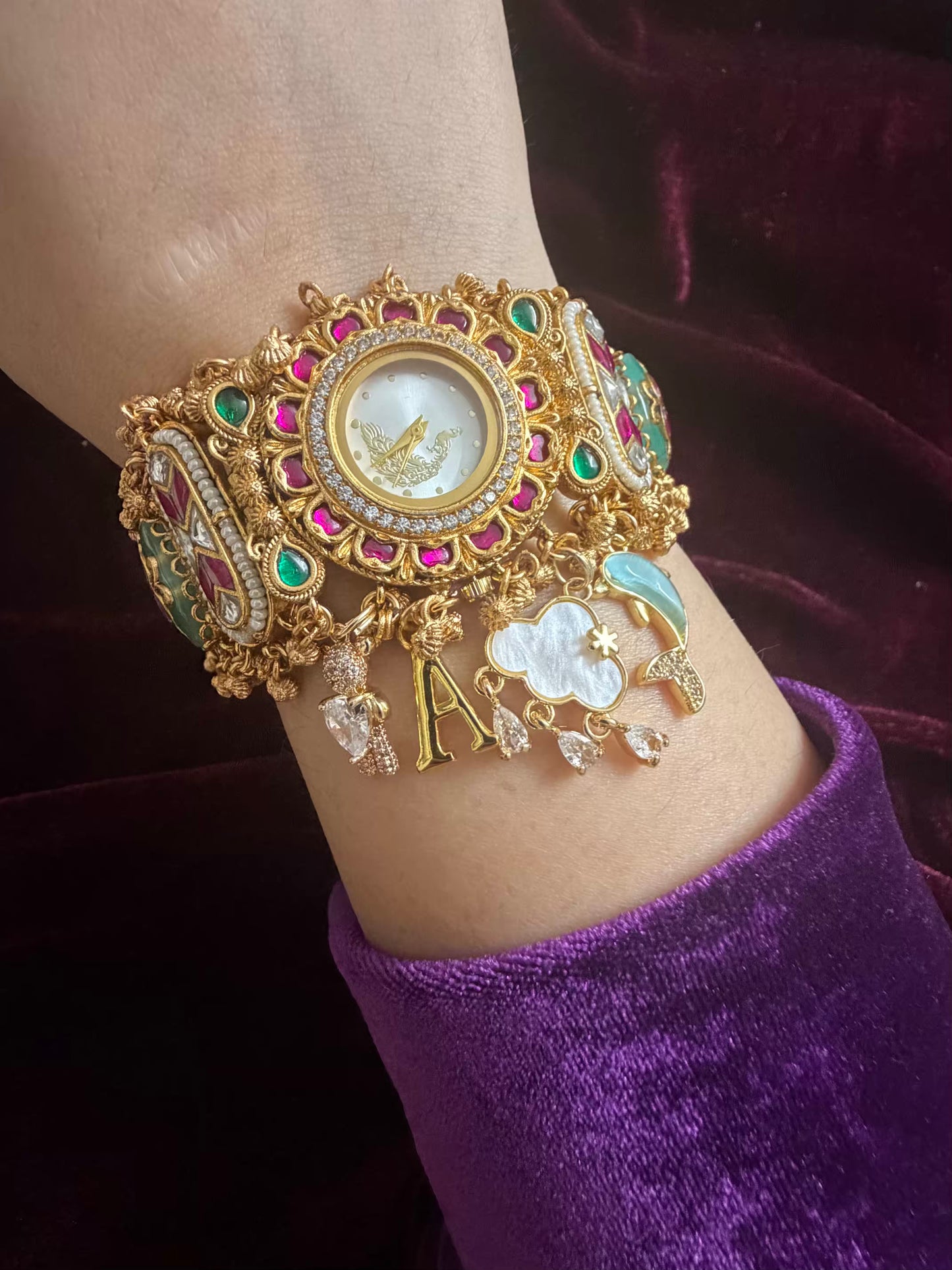Peacock Luxury Watch Rakhi in Premium Swarovski Charms