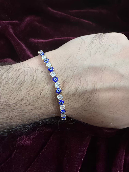 Men's Evil Eye Nazar Tennis Rakhi Bracelet ( Gold plated )