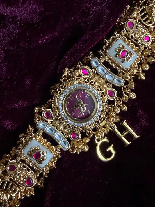Burgundy Elephant Dial White Maharani Watch Design Heritage Bracelet ( Limited Edition )