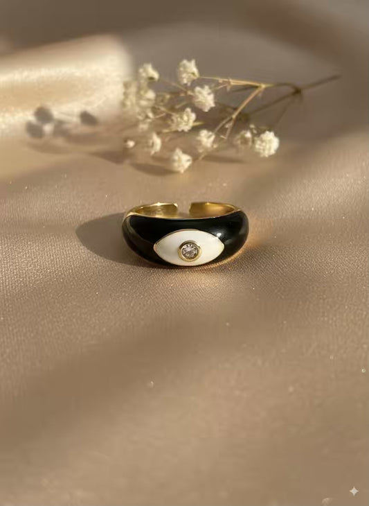 Black Evil Eye Gold Plated Premium Ring (Adjustable)