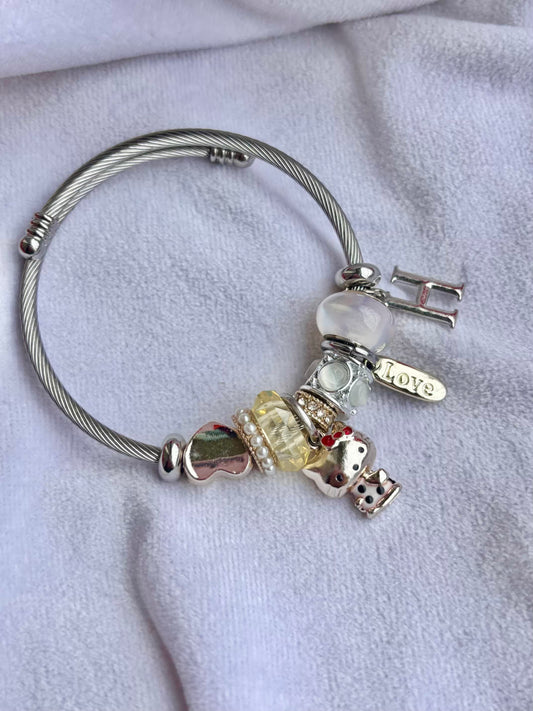 Pandora Charms KittyBracelet With Customised Initial  ( Silver )