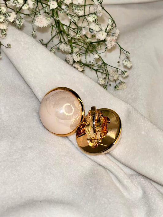 Ivory Medium Huge Moon Pearl Clip ons Studs Earrings - Gold Plated