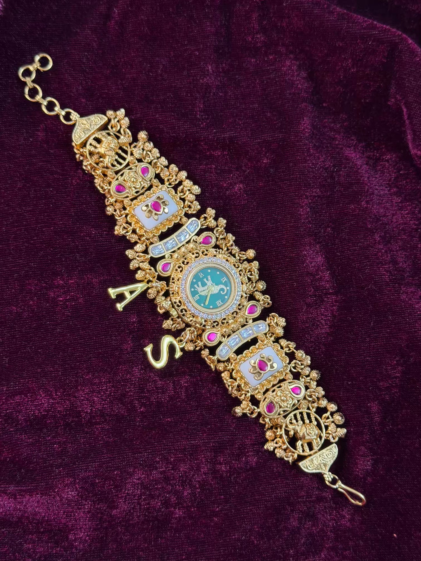 Green Dial Elephant Dial Maharani Watch Design Heritage Bracelet (Customise Initial )