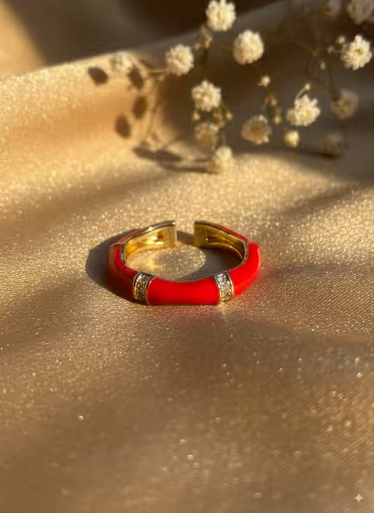 Red Thick BambooGold Plated Premium Ring (Adjustable)