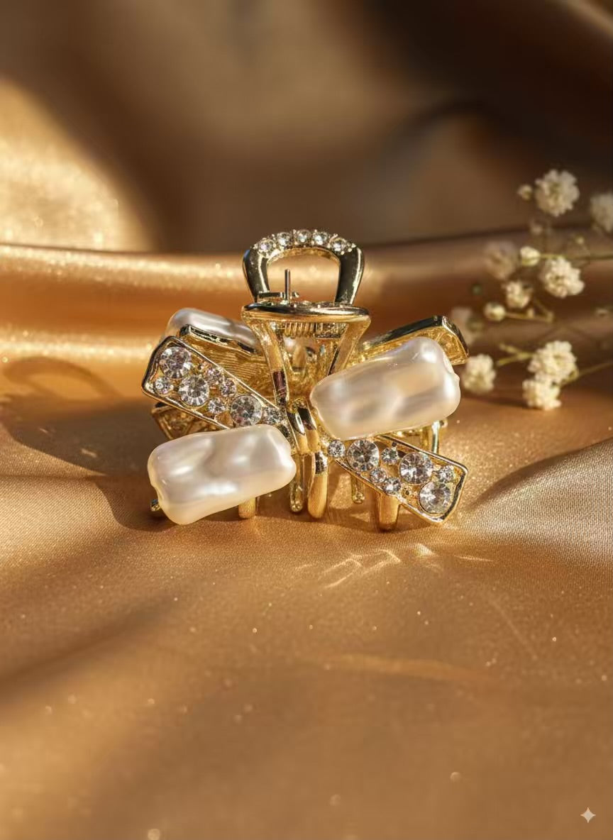 Party Pearly Stones Premium Claw Clip - Silver Plated