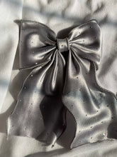 Load image into Gallery viewer, Silver Grey Layered Hair Bow Clip For Women -( Satin Diamonds )
