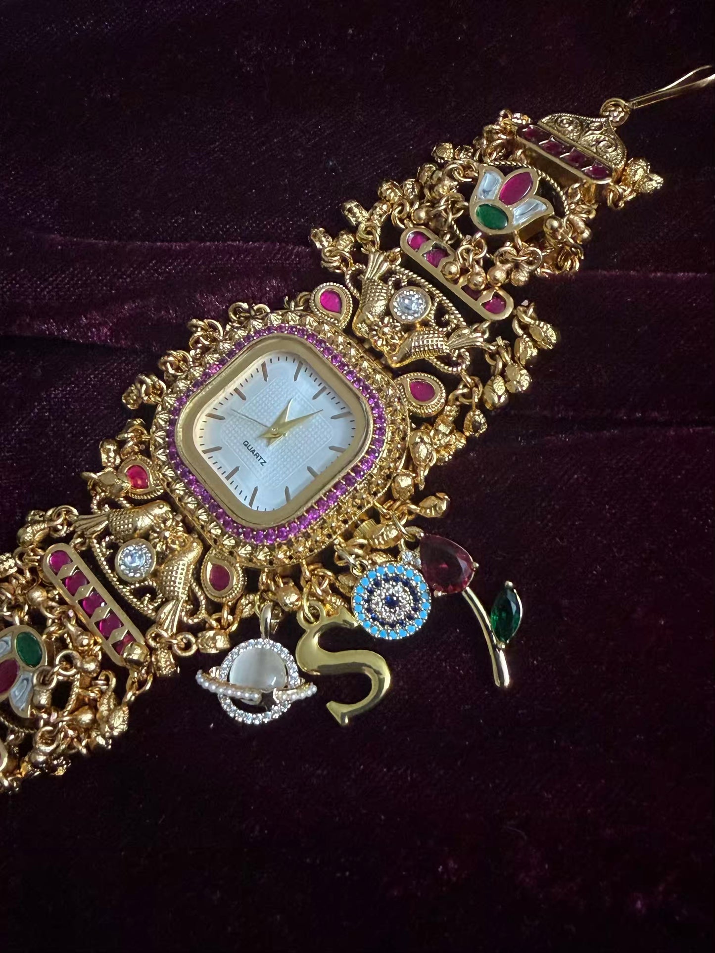Square Dial Rosy Maharani Watch Design Heritage Bracelet (Customise FREE Initial )