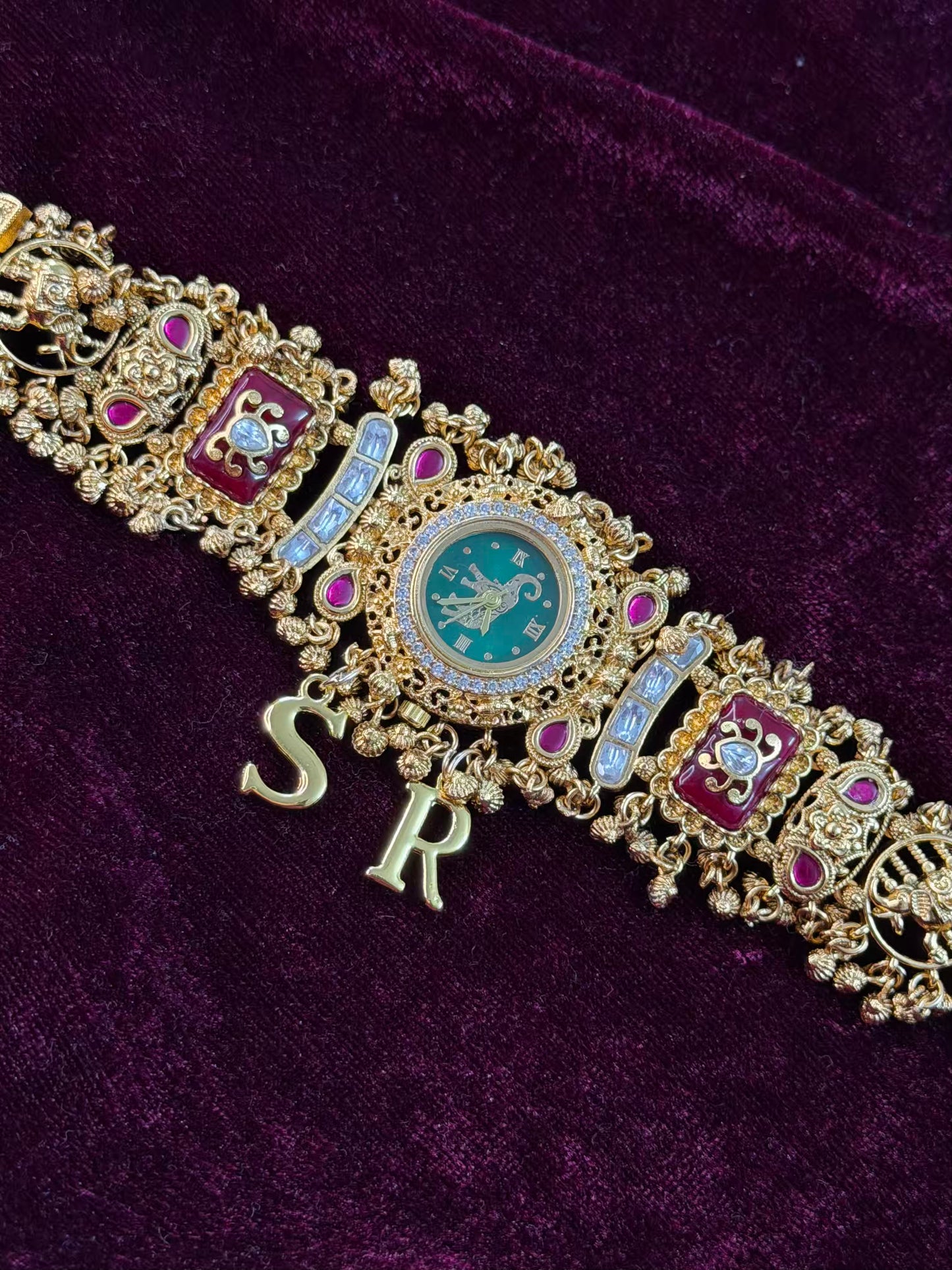 Green Dial Elephant Dial Maharani Watch Design Heritage Bracelet (Customise Initial )