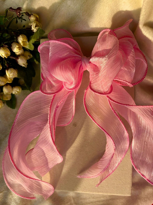 Layered Princess Hair Bow Clip For Women ( Light Pink Netted )