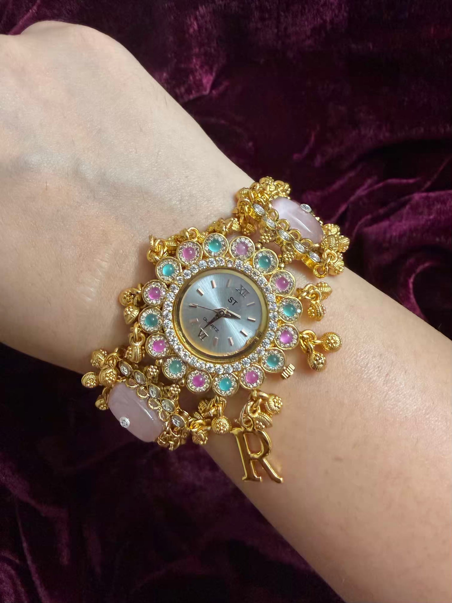 Pink Dial Luxury Watch Rakhi in Premium Swarovski