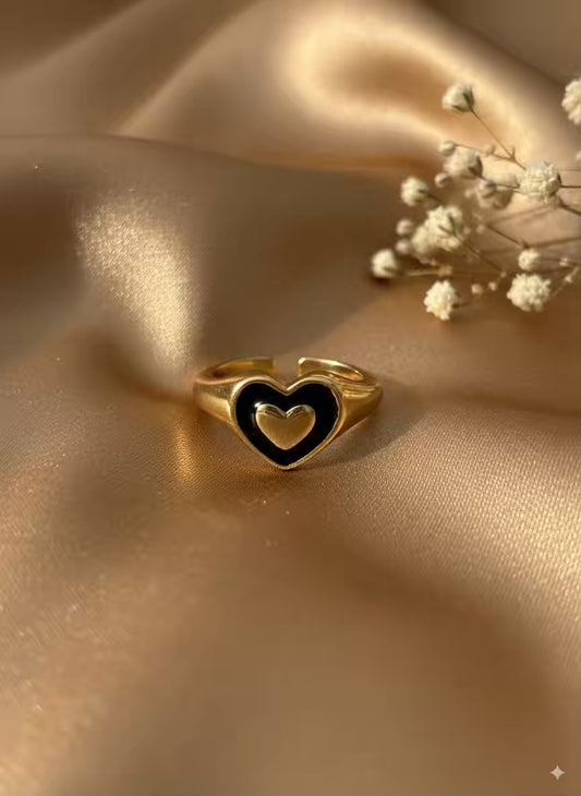 Black Hearts Gold Plated Premium Ring (Adjustable)