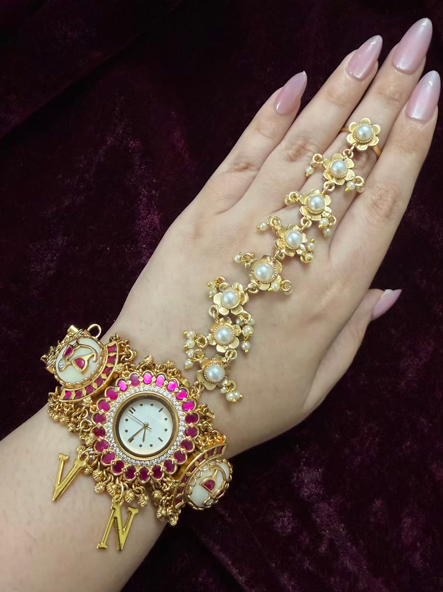 White Pearl Maharani Watch Design Phool Heritage Bracelet h