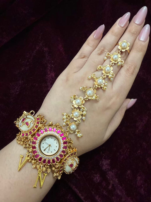 White Pearl Maharani Watch Design Phool Heritage Bracelet h