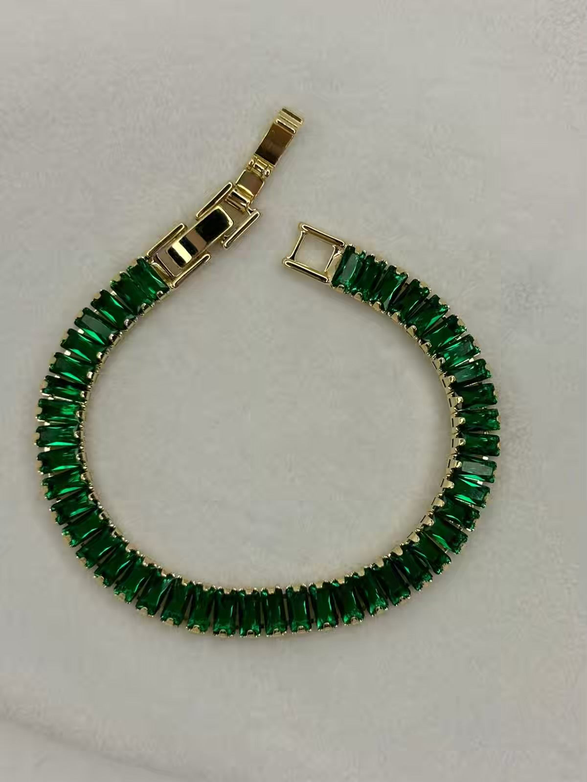 Dark Emerald Green Thick Shining Solitaire Diamonds Tennis Bracelet - Green Gold Colour ( Unisex )