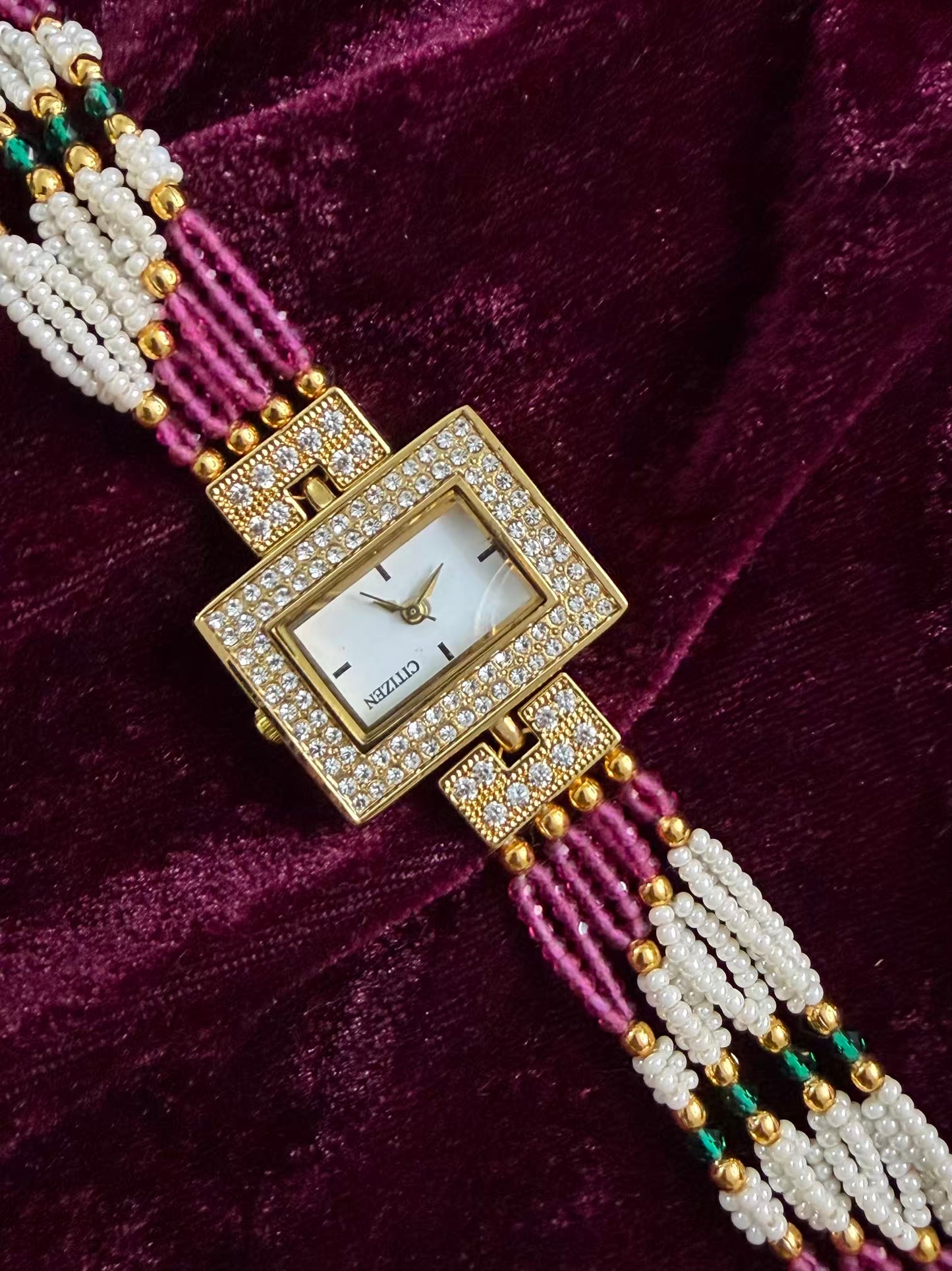 Square Dial Pink Gold Maharani Watch Design Heritage Bracelet