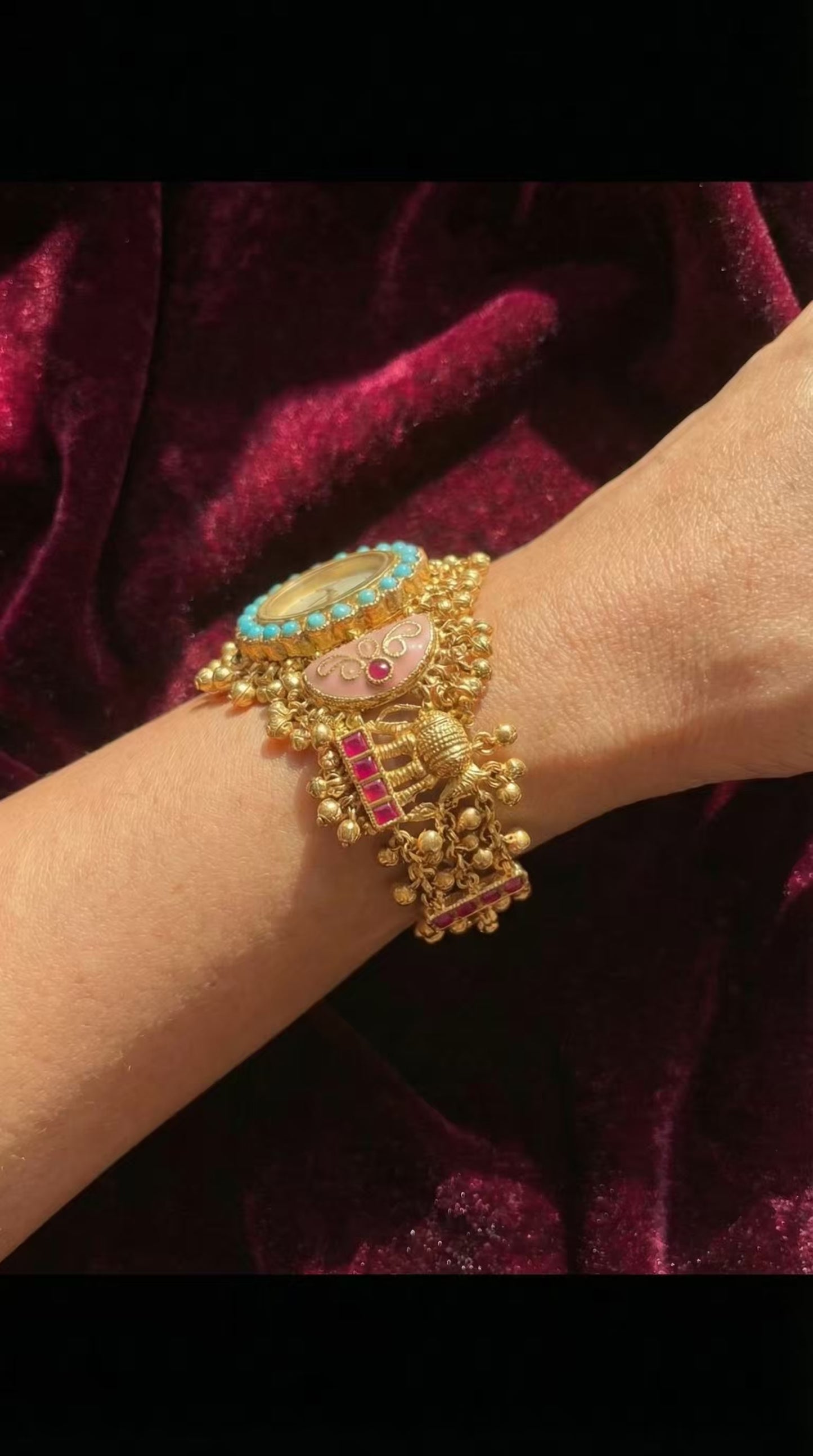 Pink Floral Round Dial Maharani Watch Heritage Bracelet