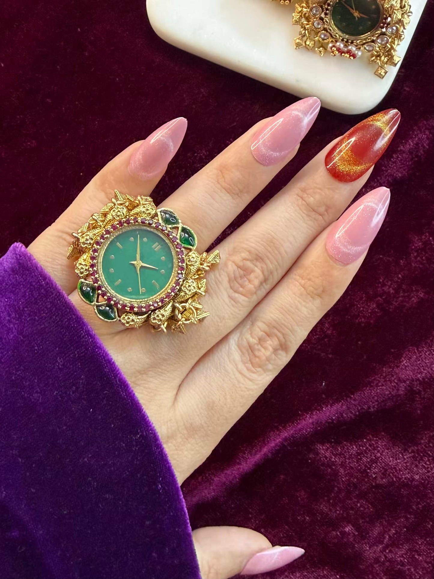 Green Pink Dial Maharani Watch Heritage Ring ( Adjustable)