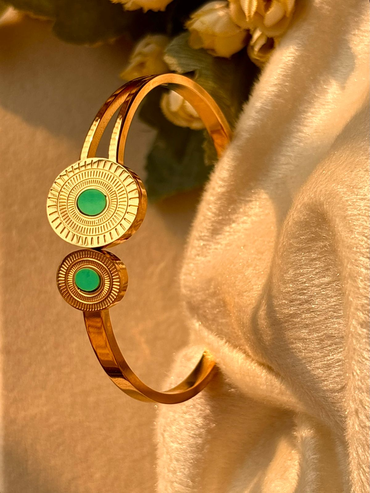 Turquoise Blue Stones  Style Kada Bracelet Bangle - Gold