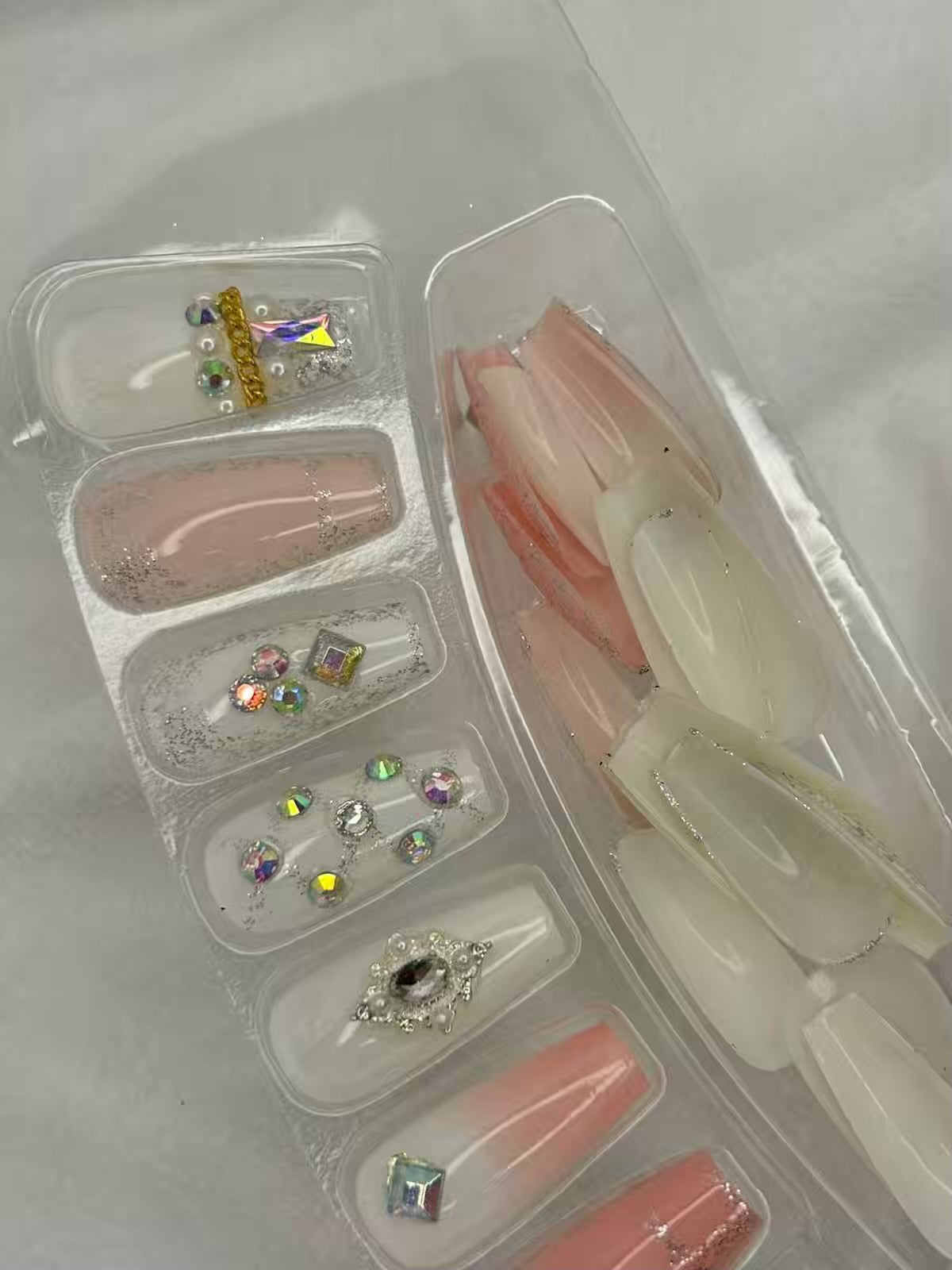 Nude White Shimmery Fancy Party Bridal Press On Nails ( Set of 24 )