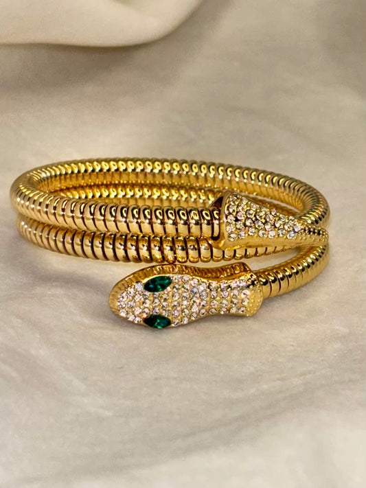 Snake Green Eyes Gold Bracelet