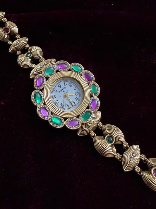 Premium Dial Maharani Kundan Watch Design Heritage Bracelet